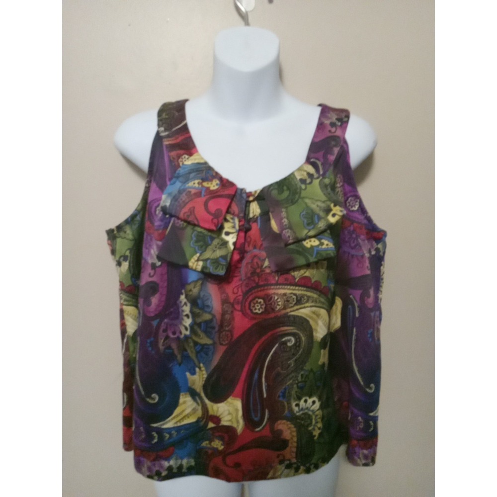 Tommy Hilfiger Women Multicolor Paisley Sleeveless Tie Design Top Size M